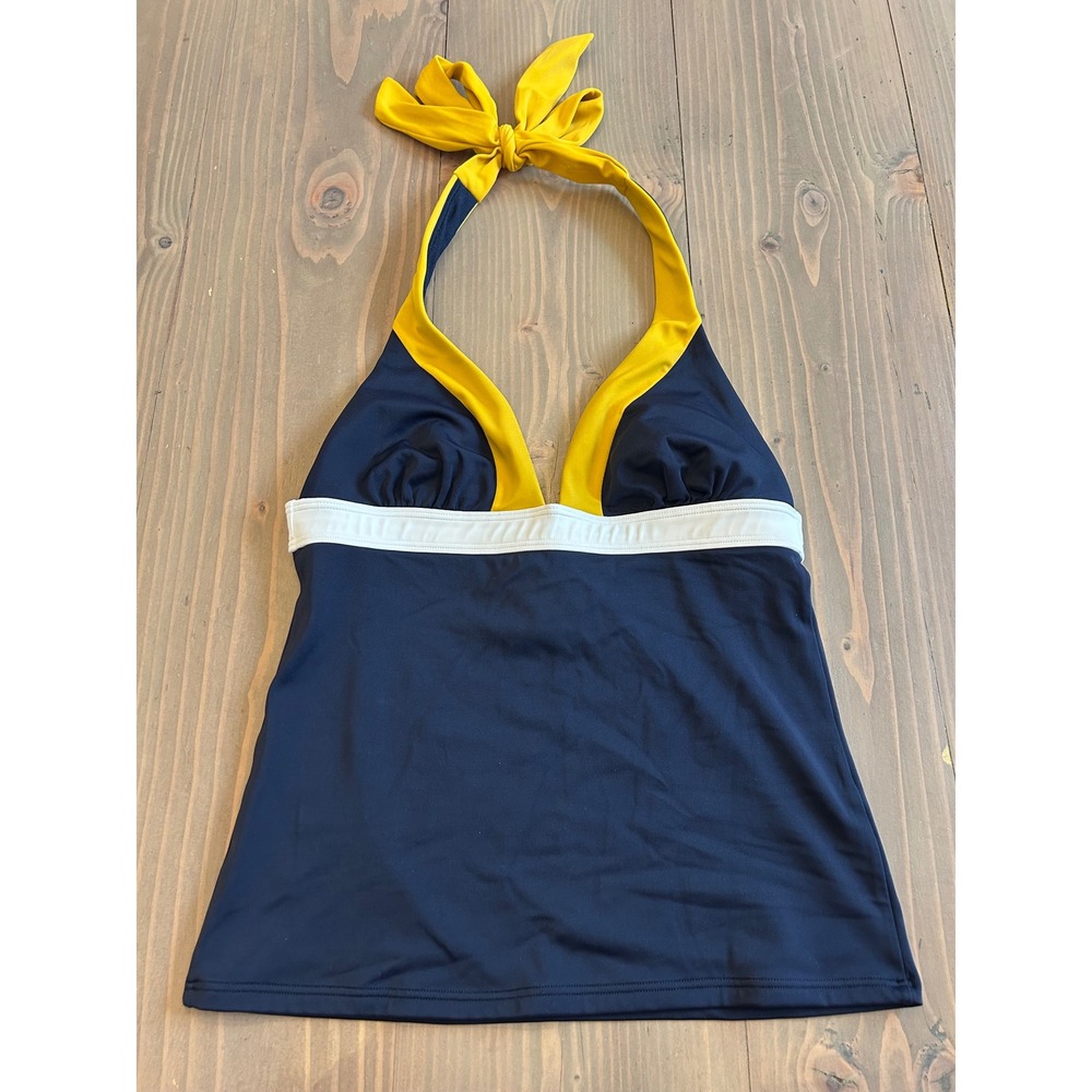 G12 Boden Navy Yellow Colorblock Halter Tankini Top‎ S0069 Womens US 4 UK 8